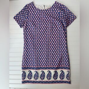 J. Crew Short Sleeve Shift Dress Blue White Red Paisley 4. 1332